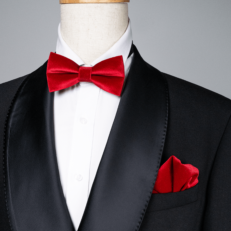 Men's Bright Red Solid Color Velvet Bow Tie