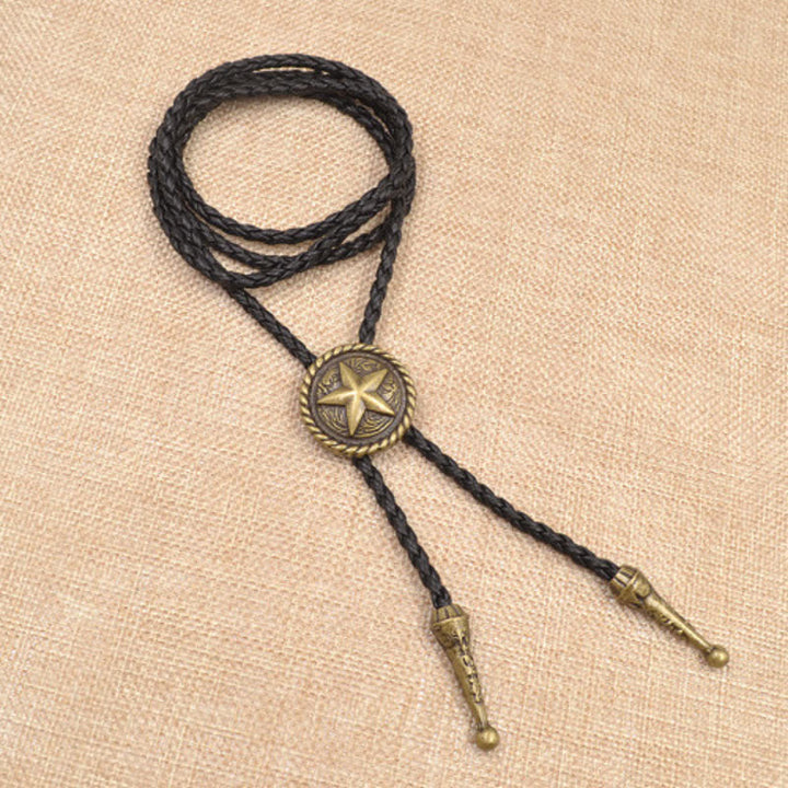 Five-Pointed Star Braided Leather Cord Bolo Tie