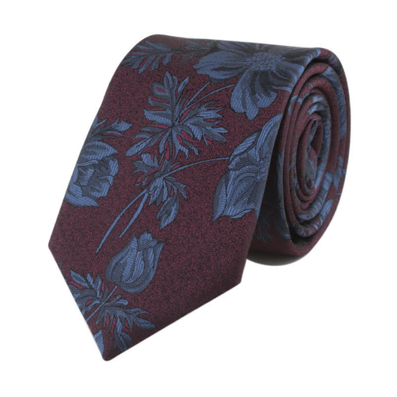 Men's Novelty Flower with Stem Necktie - SteelBlue & Burgundy - image 6