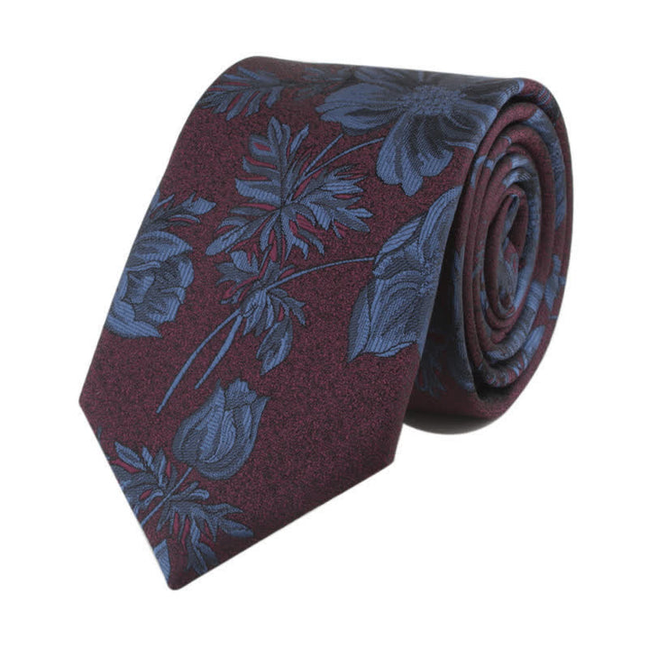 Men's Novelty Flower with Stem Necktie - SteelBlue & Burgundy - image 6