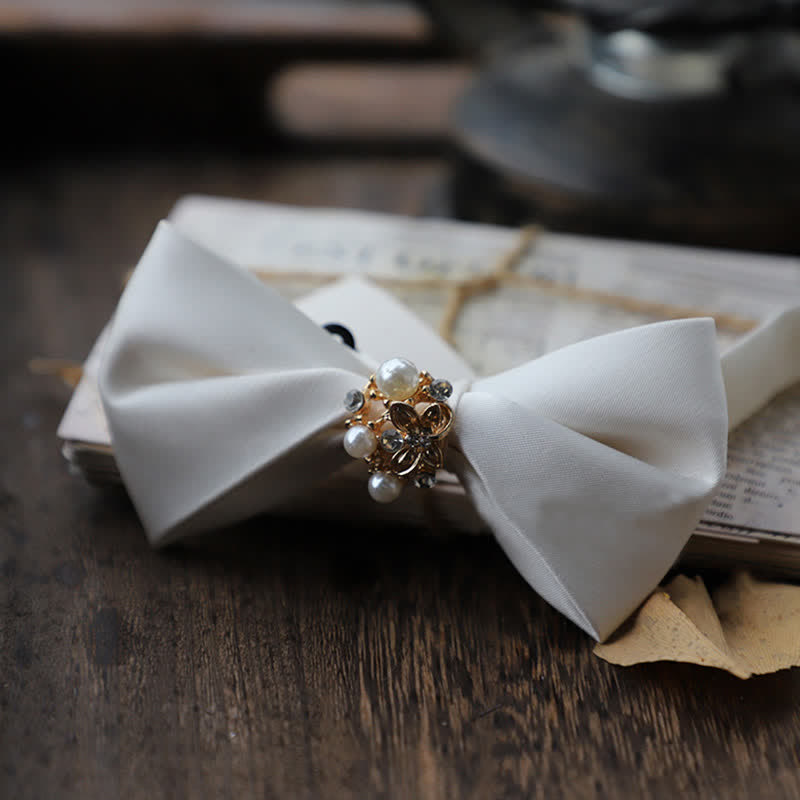 Men's Flowers Pearl Satin Bow Tie