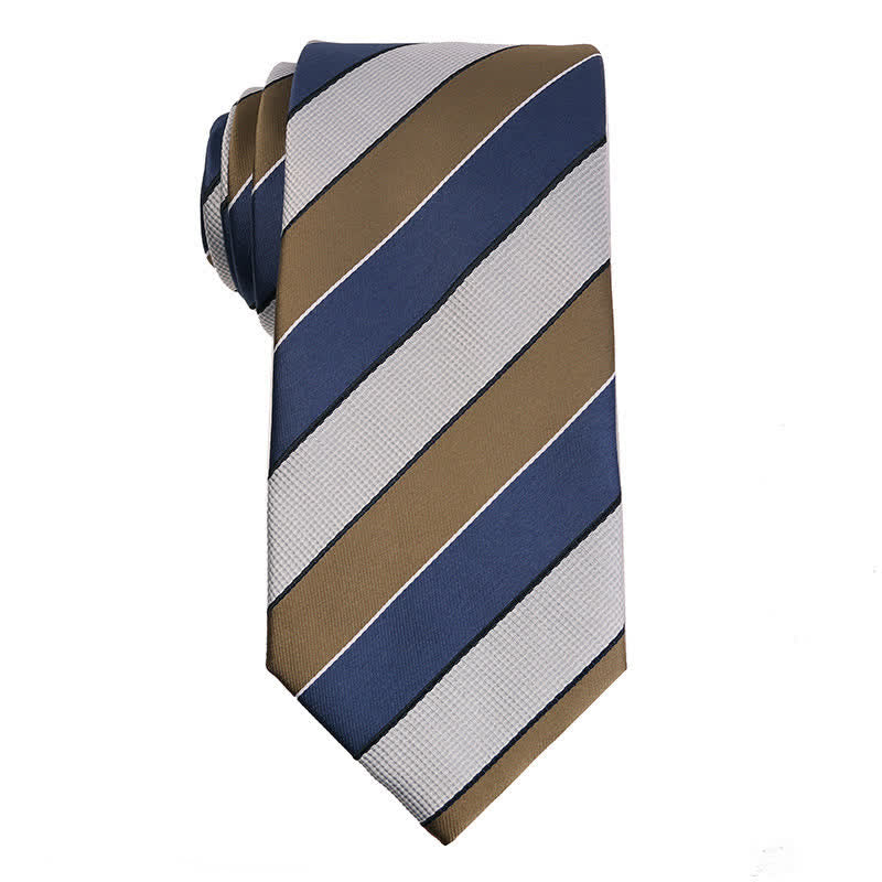 Men's Elegant Striped Series Necktie - Khaki & Blue - image 4