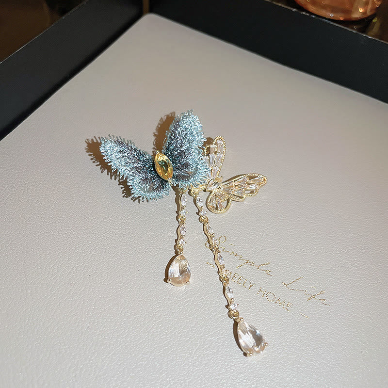 Women's Elegant Blue Butterfly Tassel Brooch