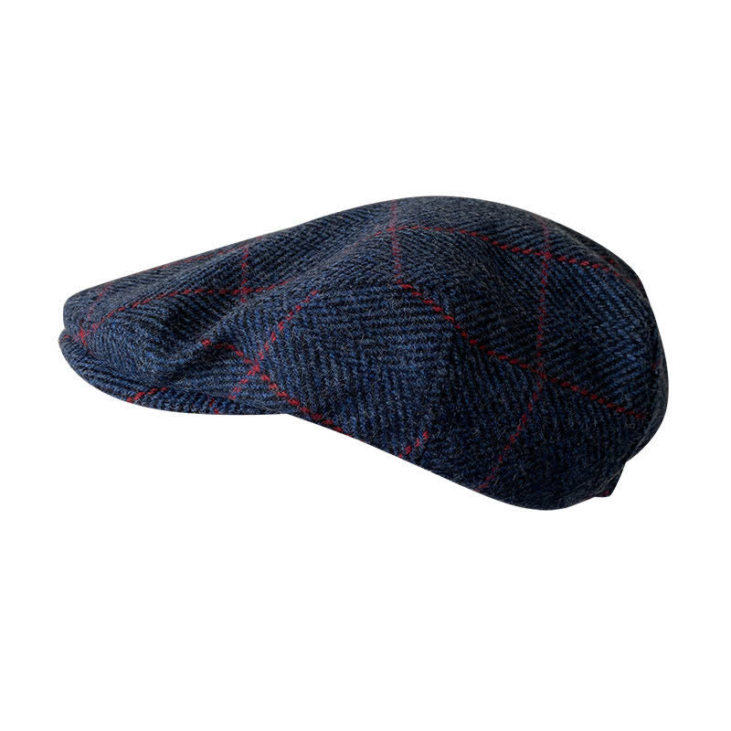 Countryside Dark Blue Red Plaid Beret Cap