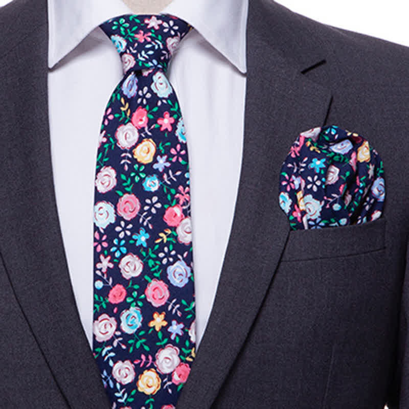 2Pcs Men's Daisy Rose Floral Necktie Set