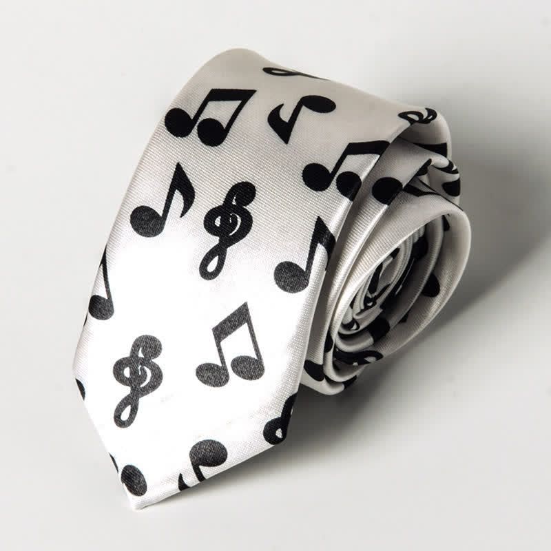 Men's Personality Piano Music Note Necktie - White & Black Note - image 6