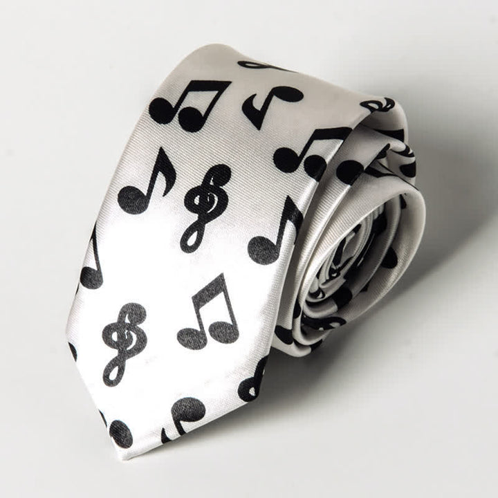 Men's Personality Piano Music Note Necktie - White & Black Note - image 6