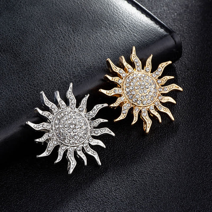 Men's Glowing Sunburst Rhinestone Brooch