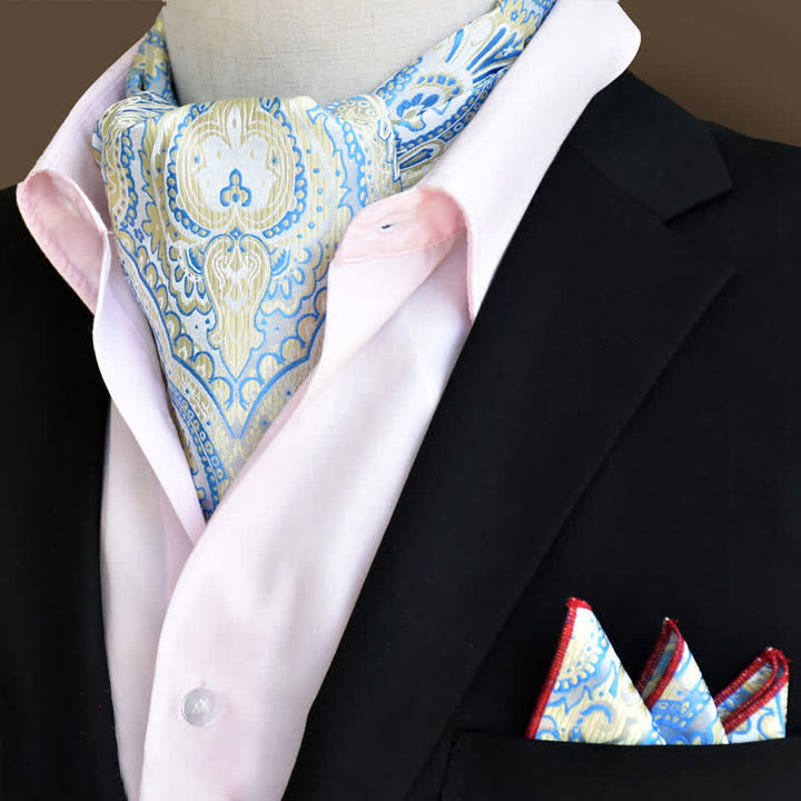 2Pcs LightSkyBlue Luxury Floral Paisley Pocket Square and Cravat Set