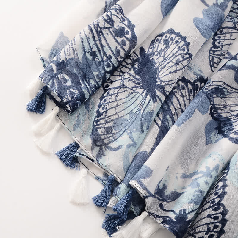 Women's Thin Lovely Butterfly Floral Tassel Scarf - image 6