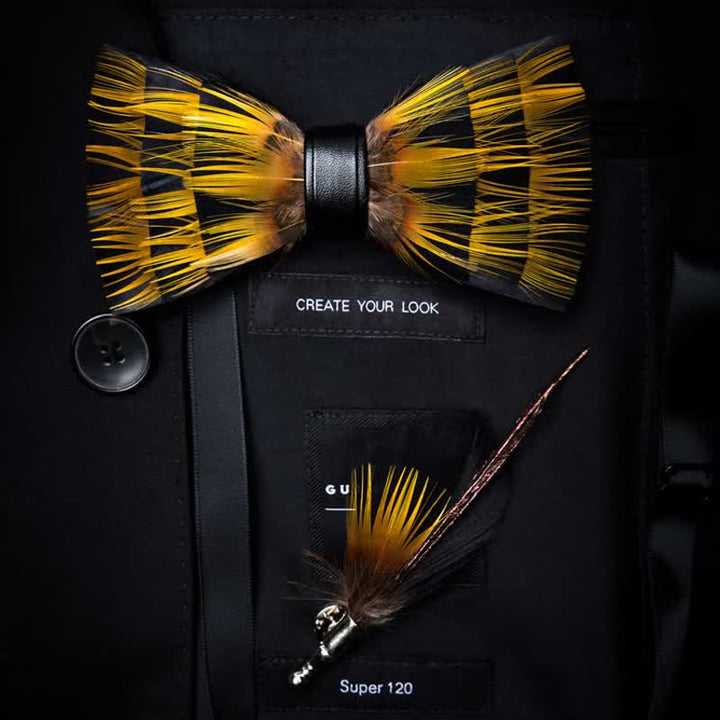 Yellow Peacock Feather Bow Tie Collection Bundle