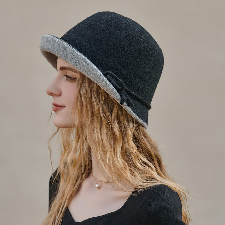 Women's Bow Knot Curl Brim Woolen Felt Hat