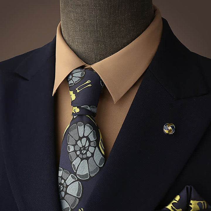 Navy & Yellow Men's Snail Floral Necktie