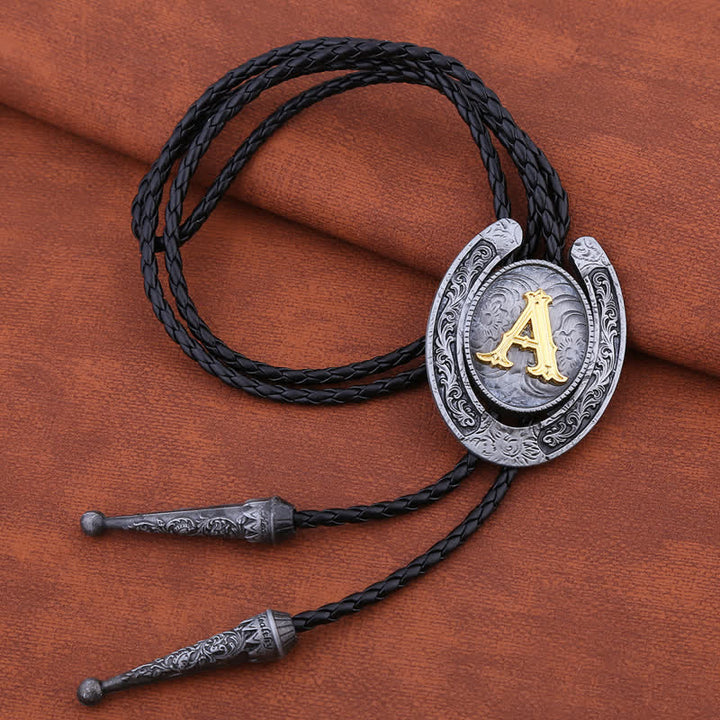 Modern Western Horseshoe Initial Letter A To Z Bolo Tie