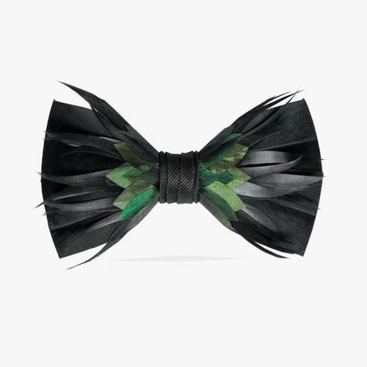 Fancy Black & Green Feather Bow Tie