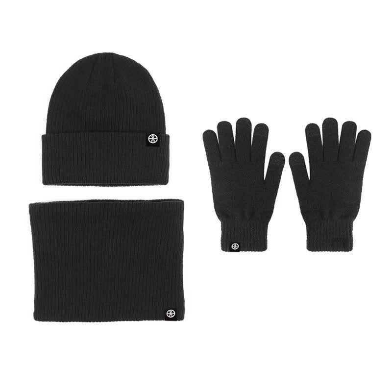 3Pcs Unisex Solid Color Soft Hat Scarf Gloves Set