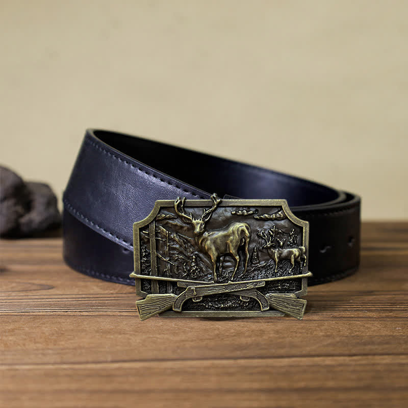 Men's DIY Deer Shotgun Hunter Buckle Leather Belt