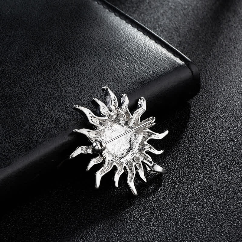 Men's Glowing Sunburst Rhinestone Brooch