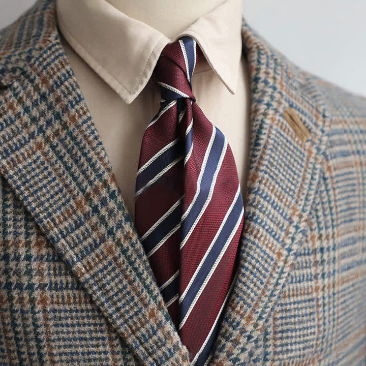 Men's Classical Daily Office Striped Necktie - Burgundy & Navy - image 7
