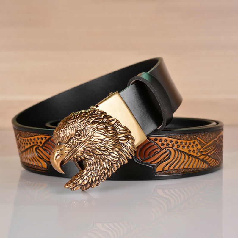 Men's Intricate Eagle Head Automatic Buckle Leather Belt