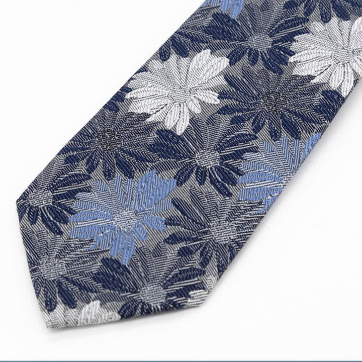 Men's Gray & Blue Daisy Floral Necktie