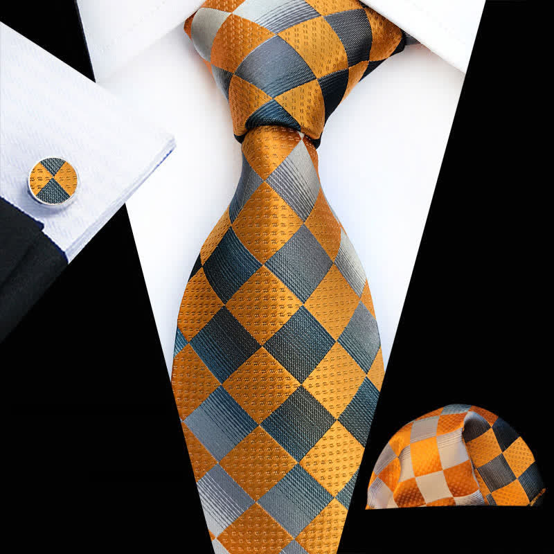 3Pcs Men's Contrast Color Checkerboard Necktie Set