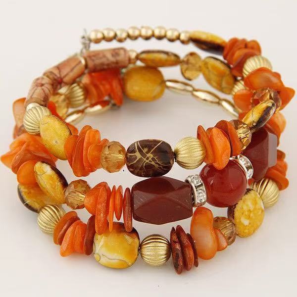 Vintage Bohemian Multi-layer Turquoise Agate Crystal Beaded Bracelet - Orange - image 9