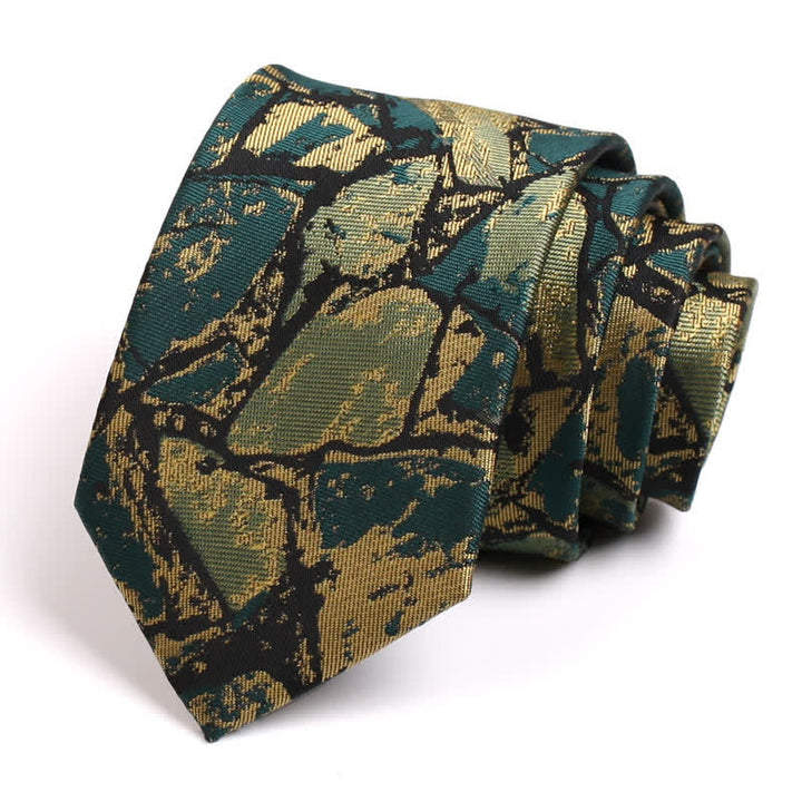 Men's Gold-green Abstract Graphic Necktie