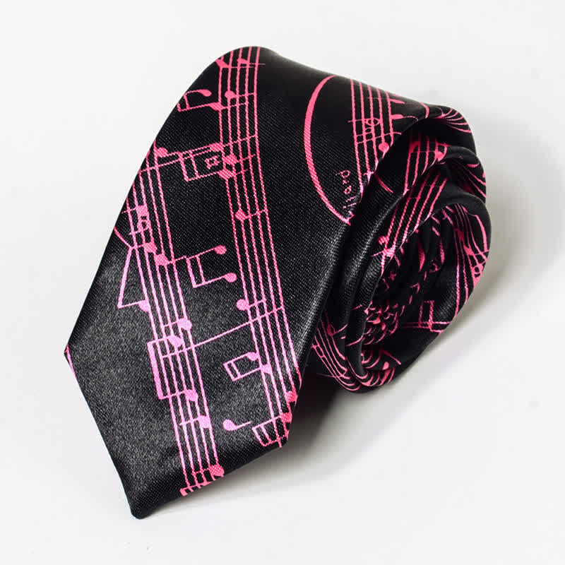 Men's Personality Piano Music Note Necktie - Black & Pink Staff - image 16