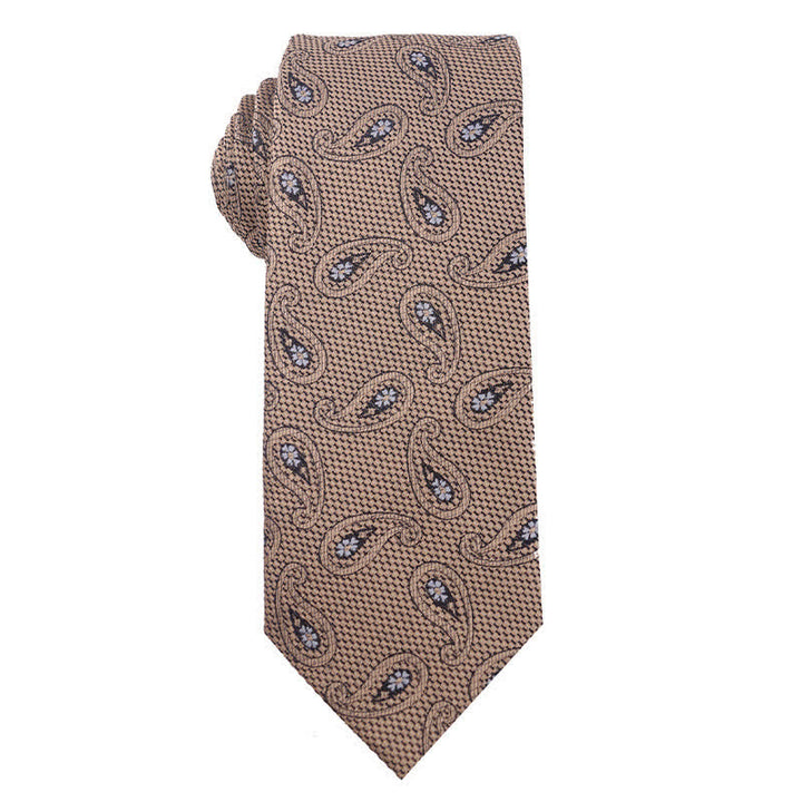 Men's British Khaki Champagne Series Necktie - Paisley & Flower - image 4