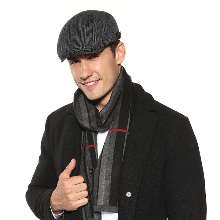 Leather Adjustable Buckle Flat Beanie Cap Beret