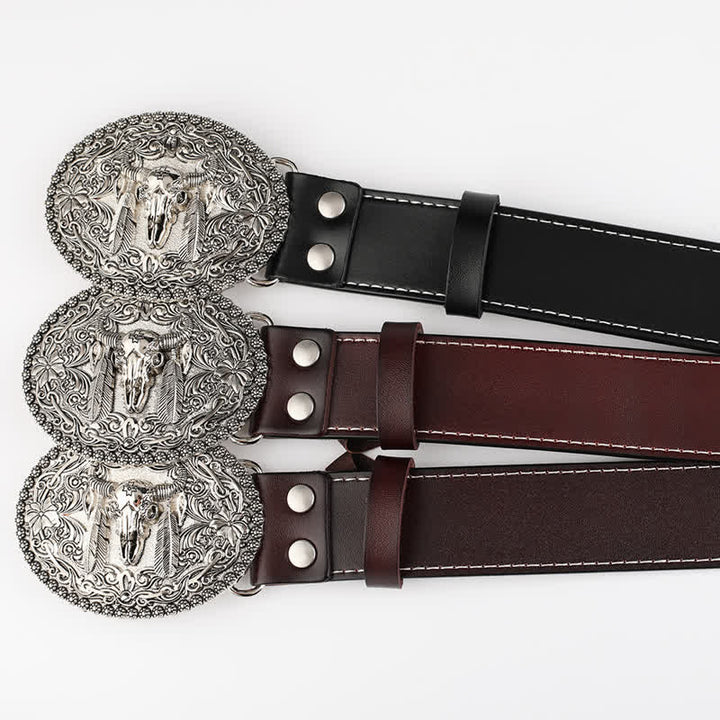 Men's Engarved Feather Bull Jeans Leather Belt