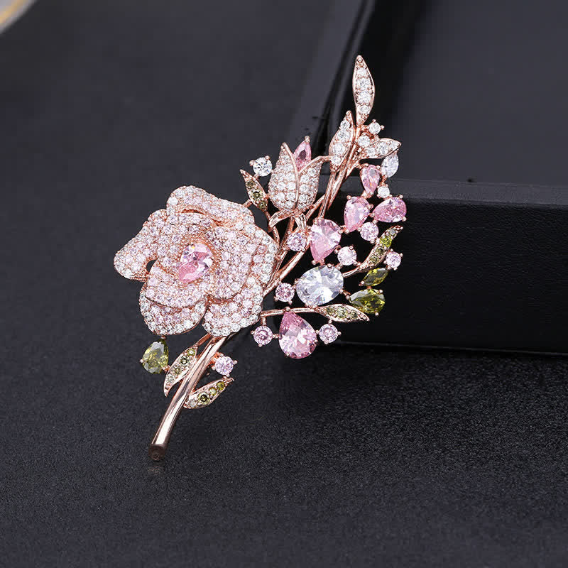 Women's Rose Flower Bouquet Zircon Brooch