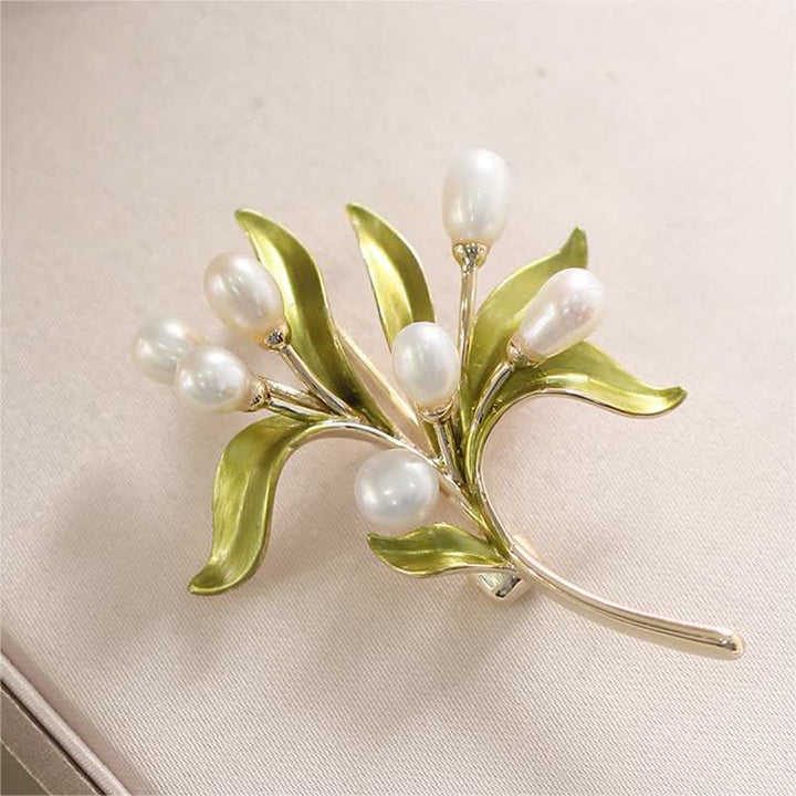 Women's Natural Pearl Olive Branch Brooch