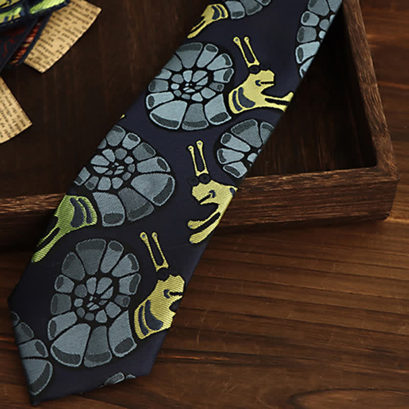 Navy & Yellow Men's Snail Floral Necktie