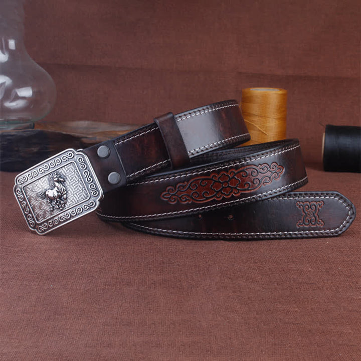 Men's Ethnic Cowboy Silver Horse Leather Belt