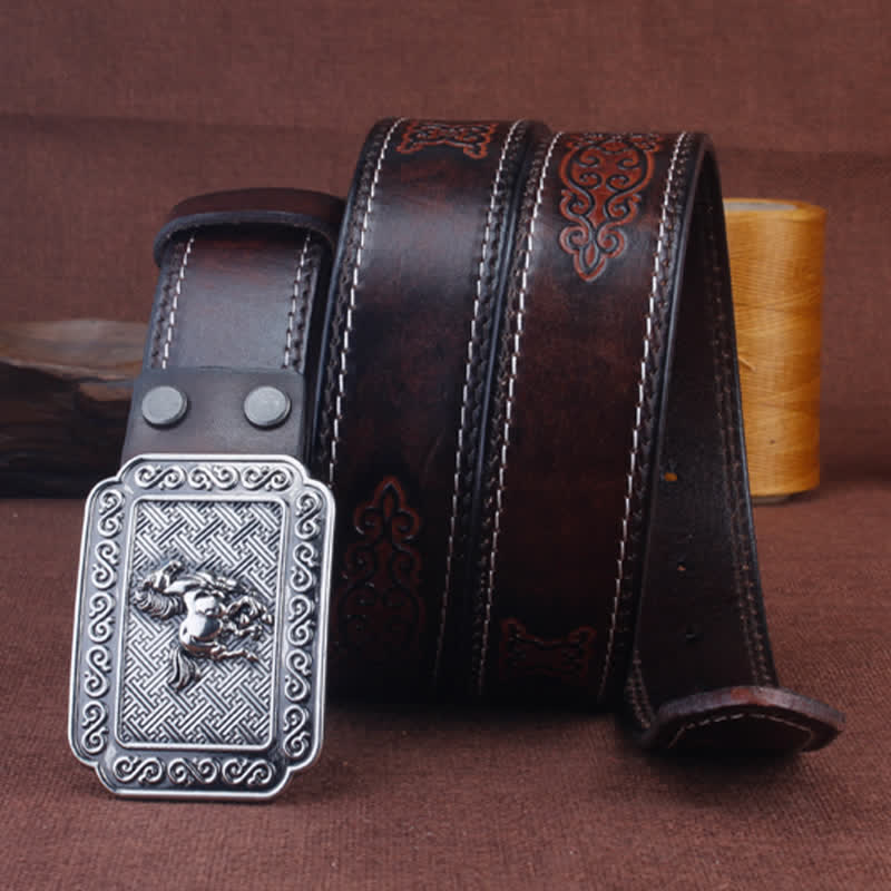 Men's Ethnic Cowboy Silver Horse Leather Belt