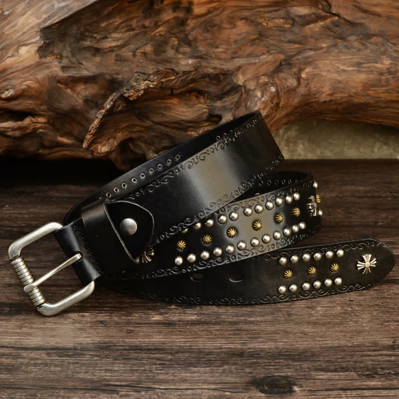 Unisex Rock Style Cross Rivet Studded Decor Belt