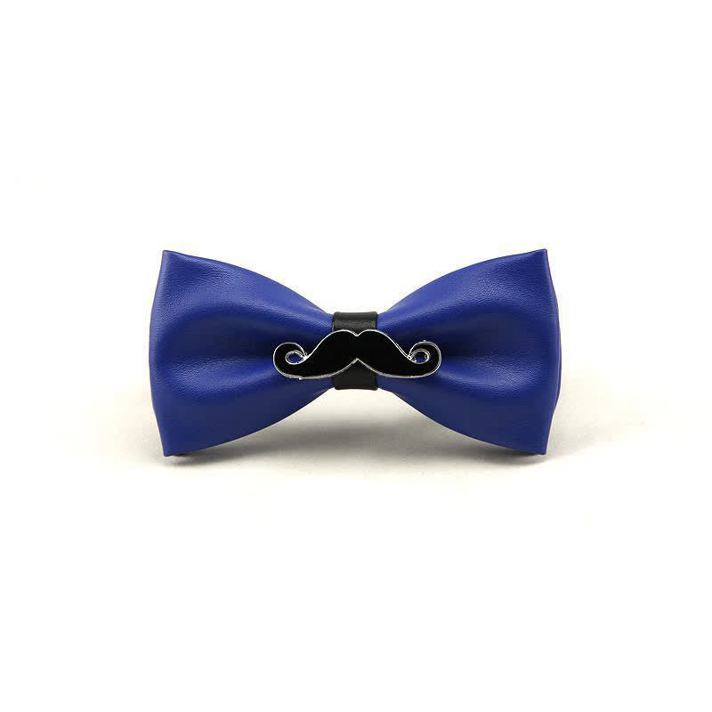 Men's Metal Mustache Leather Bow Tie