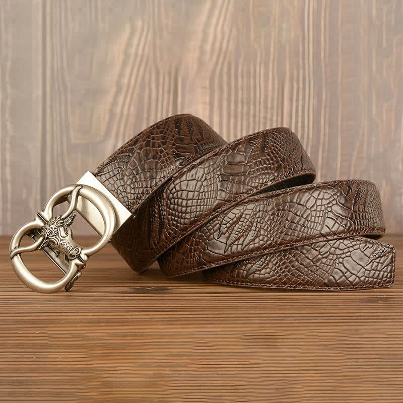 Men's Giant Ox Crocodile Pattern Leather Belt