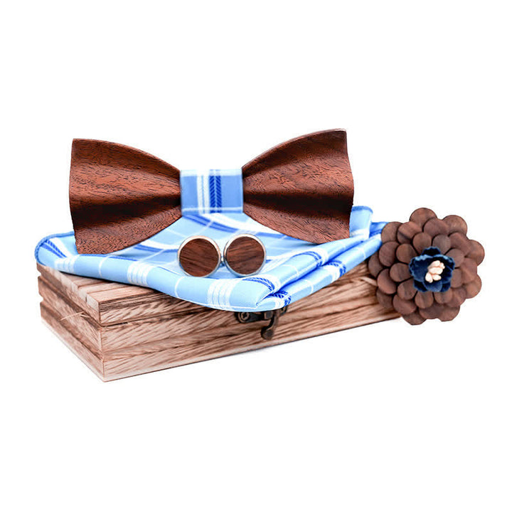 4Pcs Men's Black Walnut Wooden Bow Tie Set