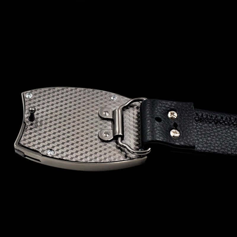 Men's Gold Wolf Head Leather Belt With Folding Knife - image 2