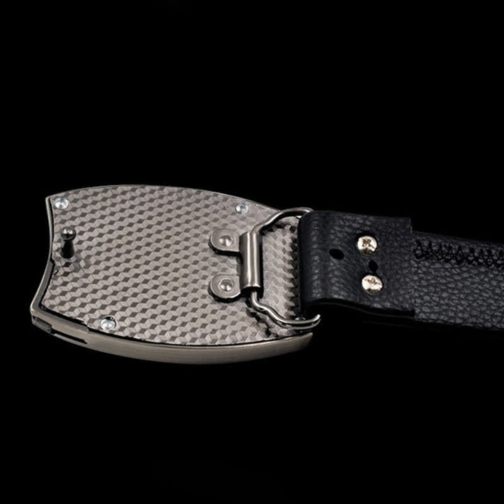 Men's Gold Wolf Head Leather Belt With Folding Knife - image 2