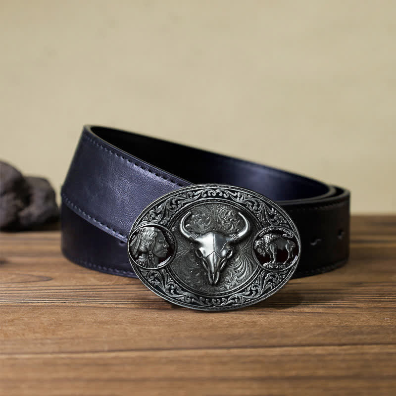 Men's DIY Typical Western Skull Buckle Leather Belt