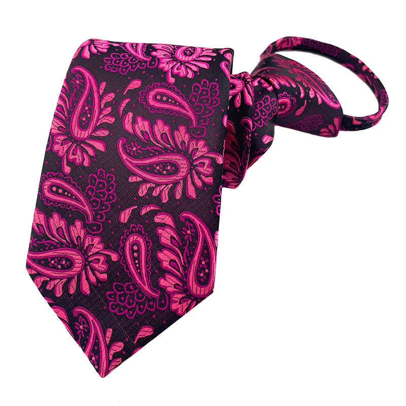 Men's Purple Red Floral Zipper Tie Paisley Necktie - Purple - image 0