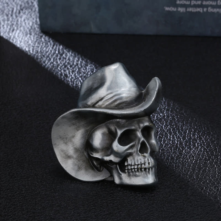 Men's DIY Creative Skull Head With Hat Buckle Leather Belt