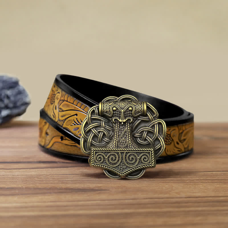 Men's DIY Viking Thor's Hammer Buckle Leather Belt