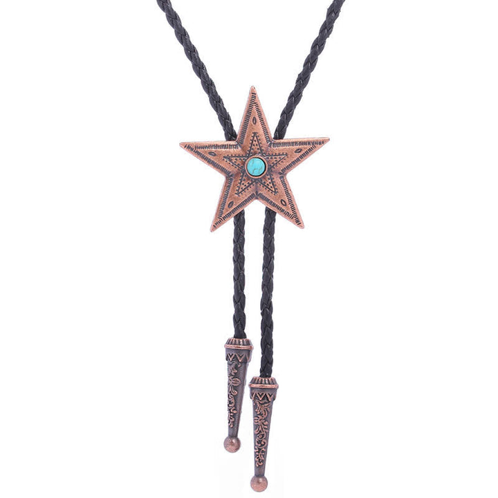 Vintage Natural Stone Star Pendant Necklace Bolo Tie