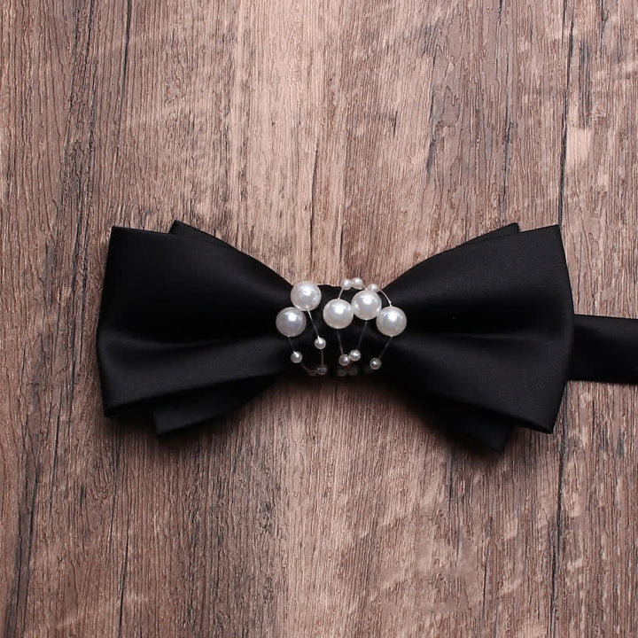 Men's Black Personality Pearls Bow Tie