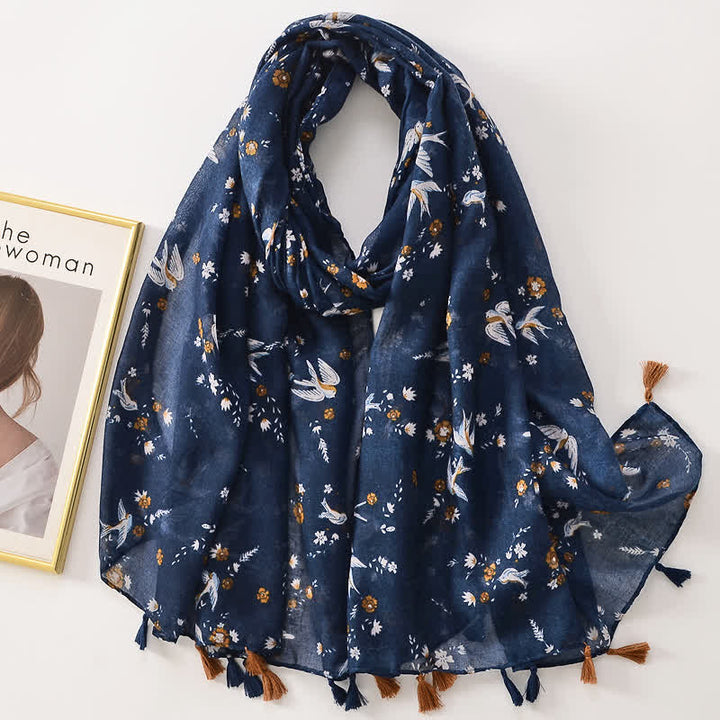 Women's Thin Lovely Butterfly Floral Tassel Scarf - Style #30 - image 35